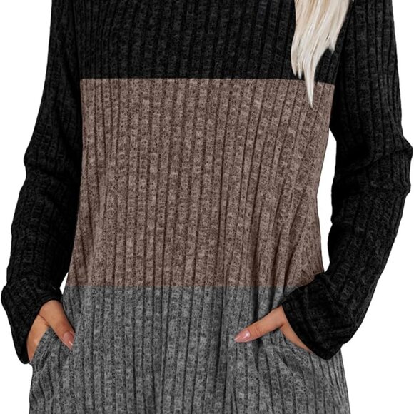 Elegant Long Sleeve Colorblock Tunic with Pockets for Chic Fall Fashion 2025 - Picture 1 of 4